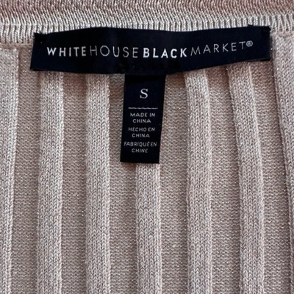 WHITE HOUSE BLACK MARKET Women Sweater S Pink Metallic Ribbed V Neck Pullover VG - Picture 7 of 8